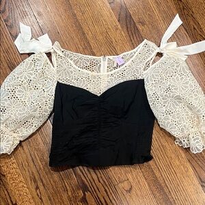 Rebecca Taylor Black and Cream Lace Blouse
